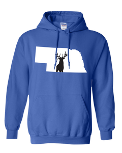 Pullover Hooded Sweatshirt Nebraska Royal Whitetail Deer Vibrant Design High Quality Tight Knit Ring Spun Low Maintenance Cotton Printed With The Newest Available Color Transfer Technology