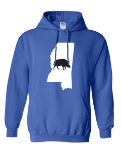 Pullover Hooded Sweatshirt Mississippi Royal Wild Hog Vibrant Design High Quality Tight Knit Ring Spun Low Maintenance Cotton Printed With The Newest Available Color Transfer Technology
