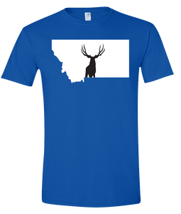 Short Sleeve T-Shirt Montana Royal Mule Deer Vibrant Design High Quality Tight Knit Ring Spun Low Maintenance Cotton Printed With The Newest Available Color Transfer Technology