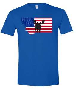 Short Sleeve T-Shirt Montana Royal Moose Vibrant Design High Quality Tight Knit Ring Spun Low Maintenance Cotton Printed With The Newest Available Color Transfer Technology