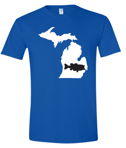 Short Sleeve T-Shirt Michigan Royal Large Mouth Bass Vibrant Design High Quality Tight Knit Ring Spun Low Maintenance Cotton Printed With The Newest Available Color Transfer Technology