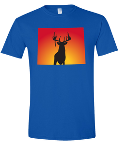 Short Sleeve T-Shirt Wyoming Royal Whitetail Deer Vibrant Design High Quality Tight Knit Ring Spun Low Maintenance Cotton Printed With The Newest Available Color Transfer Technology