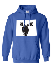 Load image into Gallery viewer, Pullover Hooded Sweatshirt Wyoming Royal Moose Vibrant Design High Quality Tight Knit Ring Spun Low Maintenance Cotton Printed With The Newest Available Color Transfer Technology