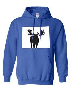 Pullover Hooded Sweatshirt Wyoming Royal Moose Vibrant Design High Quality Tight Knit Ring Spun Low Maintenance Cotton Printed With The Newest Available Color Transfer Technology