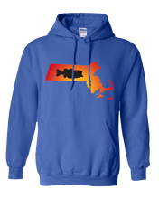Load image into Gallery viewer, Pullover Hooded Sweatshirt Massachusetts Royal Large Mouth Bass Vibrant Design High Quality Tight Knit Ring Spun Low Maintenance Cotton Printed With The Newest Available Color Transfer Technology