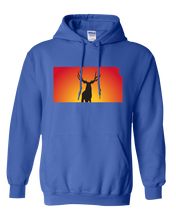 Load image into Gallery viewer, Pullover Hooded Sweatshirt Kansas Royal Mule Deer Vibrant Design High Quality Tight Knit Ring Spun Low Maintenance Cotton Printed With The Newest Available Color Transfer Technology