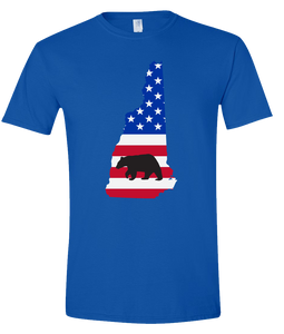 Short Sleeve T-Shirt New Hampshire Royal Black Bear Vibrant Design High Quality Tight Knit Ring Spun Low Maintenance Cotton Printed With The Newest Available Color Transfer Technology