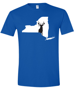 Short Sleeve T-Shirt New York Royal Whitetail Deer Vibrant Design High Quality Tight Knit Ring Spun Low Maintenance Cotton Printed With The Newest Available Color Transfer Technology