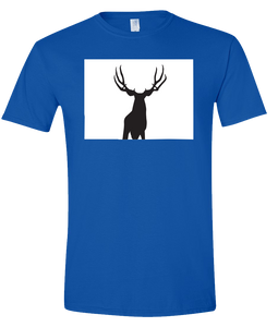 Short Sleeve T-Shirt Colorado Royal Mule Deer Vibrant Design High Quality Tight Knit Ring Spun Low Maintenance Cotton Printed With The Newest Available Color Transfer Technology