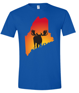 Short Sleeve T-Shirt Maine Royal Moose Vibrant Design High Quality Tight Knit Ring Spun Low Maintenance Cotton Printed With The Newest Available Color Transfer Technology