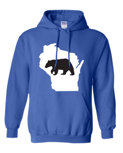 Pullover Hooded Sweatshirt Wisconsin Royal Black Bear Vibrant Design High Quality Tight Knit Ring Spun Low Maintenance Cotton Printed With The Newest Available Color Transfer Technology