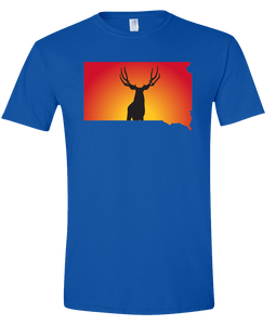 Short Sleeve T-Shirt South Dakota Royal Mule Deer Vibrant Design High Quality Tight Knit Ring Spun Low Maintenance Cotton Printed With The Newest Available Color Transfer Technology