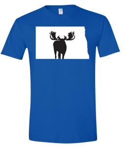 Short Sleeve T-Shirt North Dakota Royal Moose Vibrant Design High Quality Tight Knit Ring Spun Low Maintenance Cotton Printed With The Newest Available Color Transfer Technology