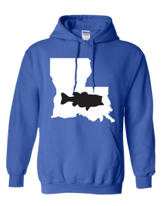 Pullover Hooded Sweatshirt Louisiana Royal Large Mouth Bass Vibrant Design High Quality Tight Knit Ring Spun Low Maintenance Cotton Printed With The Newest Available Color Transfer Technology