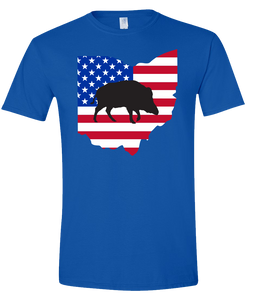 Short Sleeve T-Shirt Ohio Royal Wild Hog Vibrant Design High Quality Tight Knit Ring Spun Low Maintenance Cotton Printed With The Newest Available Color Transfer Technology