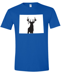 Short Sleeve T-Shirt Wyoming Royal Whitetail Deer Vibrant Design High Quality Tight Knit Ring Spun Low Maintenance Cotton Printed With The Newest Available Color Transfer Technology