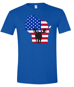 Short Sleeve T-Shirt Wisconsin Royal Moose Vibrant Design High Quality Tight Knit Ring Spun Low Maintenance Cotton Printed With The Newest Available Color Transfer Technology