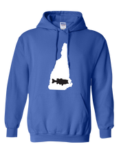 Load image into Gallery viewer, Pullover Hooded Sweatshirt New Hampshire Royal Large Mouth Bass Vibrant Design High Quality Tight Knit Ring Spun Low Maintenance Cotton Printed With The Newest Available Color Transfer Technology