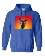 Load image into Gallery viewer, Pullover Hooded Sweatshirt Wyoming Royal Mule Deer Vibrant Design High Quality Tight Knit Ring Spun Low Maintenance Cotton Printed With The Newest Available Color Transfer Technology
