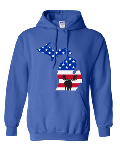 Pullover Hooded Sweatshirt Michigan Royal Moose Vibrant Design High Quality Tight Knit Ring Spun Low Maintenance Cotton Printed With The Newest Available Color Transfer Technology