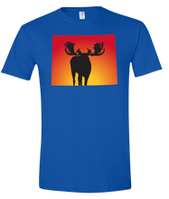 Load image into Gallery viewer, Short Sleeve T-Shirt Wyoming Royal Moose Vibrant Design High Quality Tight Knit Ring Spun Low Maintenance Cotton Printed With The Newest Available Color Transfer Technology