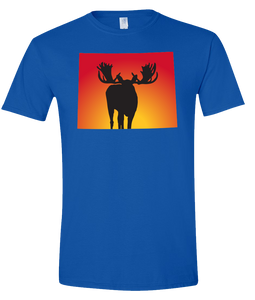 Short Sleeve T-Shirt Wyoming Royal Moose Vibrant Design High Quality Tight Knit Ring Spun Low Maintenance Cotton Printed With The Newest Available Color Transfer Technology