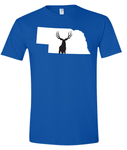 Short Sleeve T-Shirt Nebraska Royal Mule Deer Vibrant Design High Quality Tight Knit Ring Spun Low Maintenance Cotton Printed With The Newest Available Color Transfer Technology