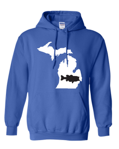 Pullover Hooded Sweatshirt Michigan Royal Large Mouth Bass Vibrant Design High Quality Tight Knit Ring Spun Low Maintenance Cotton Printed With The Newest Available Color Transfer Technology