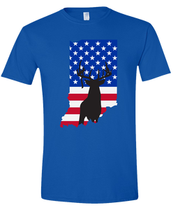 Short Sleeve T-Shirt Indiana Royal Whitetail Deer Vibrant Design High Quality Tight Knit Ring Spun Low Maintenance Cotton Printed With The Newest Available Color Transfer Technology