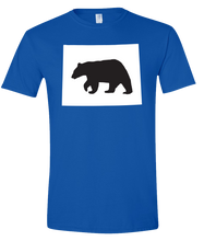 Load image into Gallery viewer, Short Sleeve T-Shirt Wyoming Royal Black Bear Vibrant Design High Quality Tight Knit Ring Spun Low Maintenance Cotton Printed With The Newest Available Color Transfer Technology