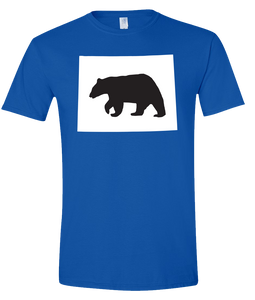 Short Sleeve T-Shirt Wyoming Royal Black Bear Vibrant Design High Quality Tight Knit Ring Spun Low Maintenance Cotton Printed With The Newest Available Color Transfer Technology