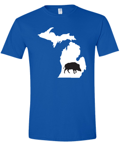 Short Sleeve T-Shirt Michigan Royal Wild Hog Vibrant Design High Quality Tight Knit Ring Spun Low Maintenance Cotton Printed With The Newest Available Color Transfer Technology
