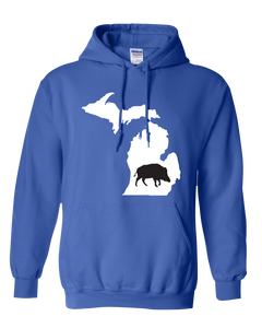 Pullover Hooded Sweatshirt Michigan Royal Wild Hog Vibrant Design High Quality Tight Knit Ring Spun Low Maintenance Cotton Printed With The Newest Available Color Transfer Technology