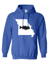 Load image into Gallery viewer, Pullover Hooded Sweatshirt Missouri Royal Large Mouth Bass Vibrant Design High Quality Tight Knit Ring Spun Low Maintenance Cotton Printed With The Newest Available Color Transfer Technology