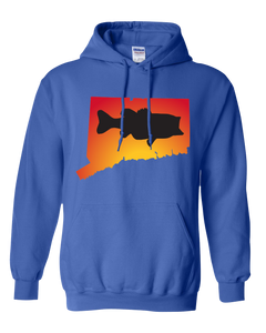Pullover Hooded Sweatshirt Connecticut Royal Large Mouth Bass Vibrant Design High Quality Tight Knit Ring Spun Low Maintenance Cotton Printed With The Newest Available Color Transfer Technology