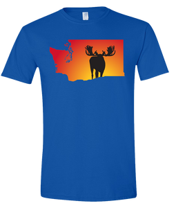 Short Sleeve T-Shirt Washington Royal Moose Vibrant Design High Quality Tight Knit Ring Spun Low Maintenance Cotton Printed With The Newest Available Color Transfer Technology