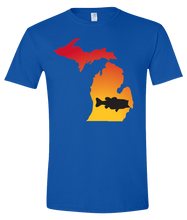 Load image into Gallery viewer, Short Sleeve T-Shirt Michigan Royal Large Mouth Bass Vibrant Design High Quality Tight Knit Ring Spun Low Maintenance Cotton Printed With The Newest Available Color Transfer Technology