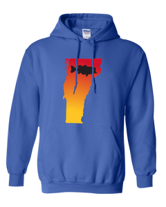 Pullover Hooded Sweatshirt Vermont Royal Large Mouth Bass Vibrant Design High Quality Tight Knit Ring Spun Low Maintenance Cotton Printed With The Newest Available Color Transfer Technology