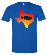 Load image into Gallery viewer, Short Sleeve T-Shirt Texas Royal Large Mouth Bass Vibrant Design High Quality Tight Knit Ring Spun Low Maintenance Cotton Printed With The Newest Available Color Transfer Technology
