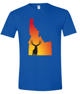 Short Sleeve T-Shirt Idaho Royal Mule Deer Vibrant Design High Quality Tight Knit Ring Spun Low Maintenance Cotton Printed With The Newest Available Color Transfer Technology