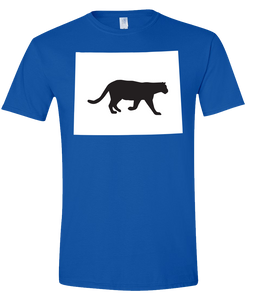 Short Sleeve T-Shirt Wyoming Royal Mountain Lion Vibrant Design High Quality Tight Knit Ring Spun Low Maintenance Cotton Printed With The Newest Available Color Transfer Technology
