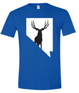 Short Sleeve T-Shirt Nevada Royal Mule Deer Vibrant Design High Quality Tight Knit Ring Spun Low Maintenance Cotton Printed With The Newest Available Color Transfer Technology