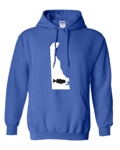 Pullover Hooded Sweatshirt Delaware Royal Large Mouth Bass Vibrant Design High Quality Tight Knit Ring Spun Low Maintenance Cotton Printed With The Newest Available Color Transfer Technology