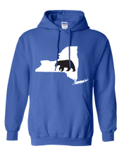 Load image into Gallery viewer, Pullover Hooded Sweatshirt New York Royal Black Bear Vibrant Design High Quality Tight Knit Ring Spun Low Maintenance Cotton Printed With The Newest Available Color Transfer Technology