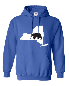 Pullover Hooded Sweatshirt New York Royal Black Bear Vibrant Design High Quality Tight Knit Ring Spun Low Maintenance Cotton Printed With The Newest Available Color Transfer Technology