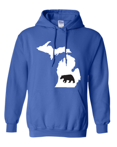 Pullover Hooded Sweatshirt Michigan Royal Black Bear Vibrant Design High Quality Tight Knit Ring Spun Low Maintenance Cotton Printed With The Newest Available Color Transfer Technology