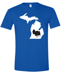 Short Sleeve T-Shirt Michigan Royal Turkey Vibrant Design High Quality Tight Knit Ring Spun Low Maintenance Cotton Printed With The Newest Available Color Transfer Technology