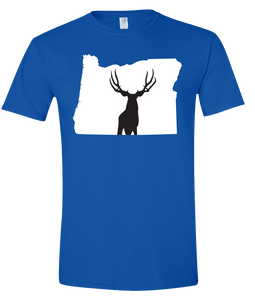 Short Sleeve T-Shirt Oregon Royal Mule Deer Vibrant Design High Quality Tight Knit Ring Spun Low Maintenance Cotton Printed With The Newest Available Color Transfer Technology