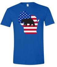 Load image into Gallery viewer, Short Sleeve T-Shirt Wisconsin Royal Black Bear Vibrant Design High Quality Tight Knit Ring Spun Low Maintenance Cotton Printed With The Newest Available Color Transfer Technology