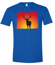 Load image into Gallery viewer, Short Sleeve T-Shirt Wyoming Royal Elk Vibrant Design High Quality Tight Knit Ring Spun Low Maintenance Cotton Printed With The Newest Available Color Transfer Technology